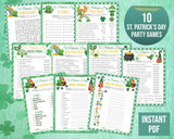 10 St Patricks Day Printable Party Games, St Paddys Office Classroom Activity Set, Irish Games, Kids & Adults Saint Pattys Virtual Party