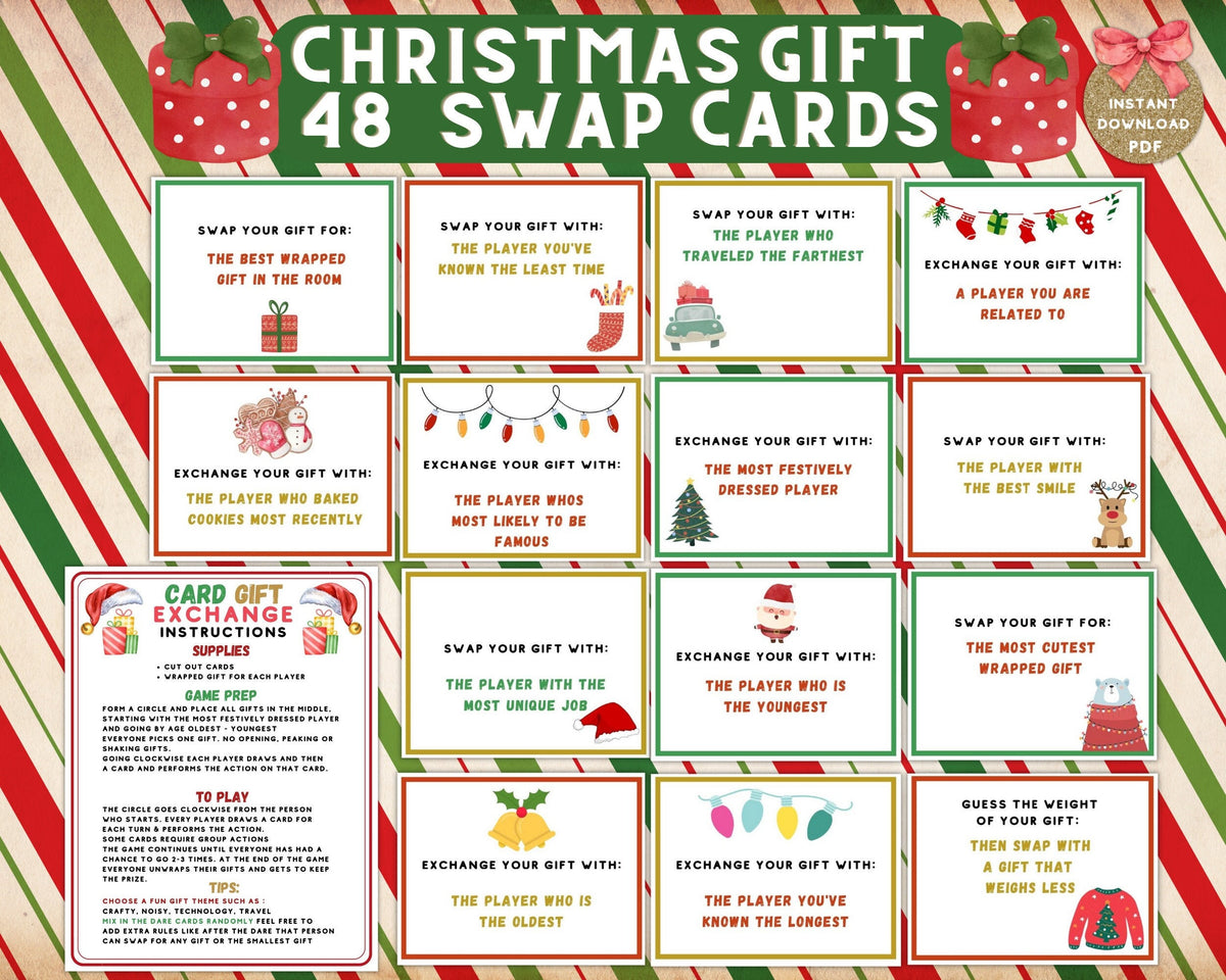 Christmas Gift Exchange Yankee Swap Cards, Printable Group Xmas Presen –  Enjoymyprintables