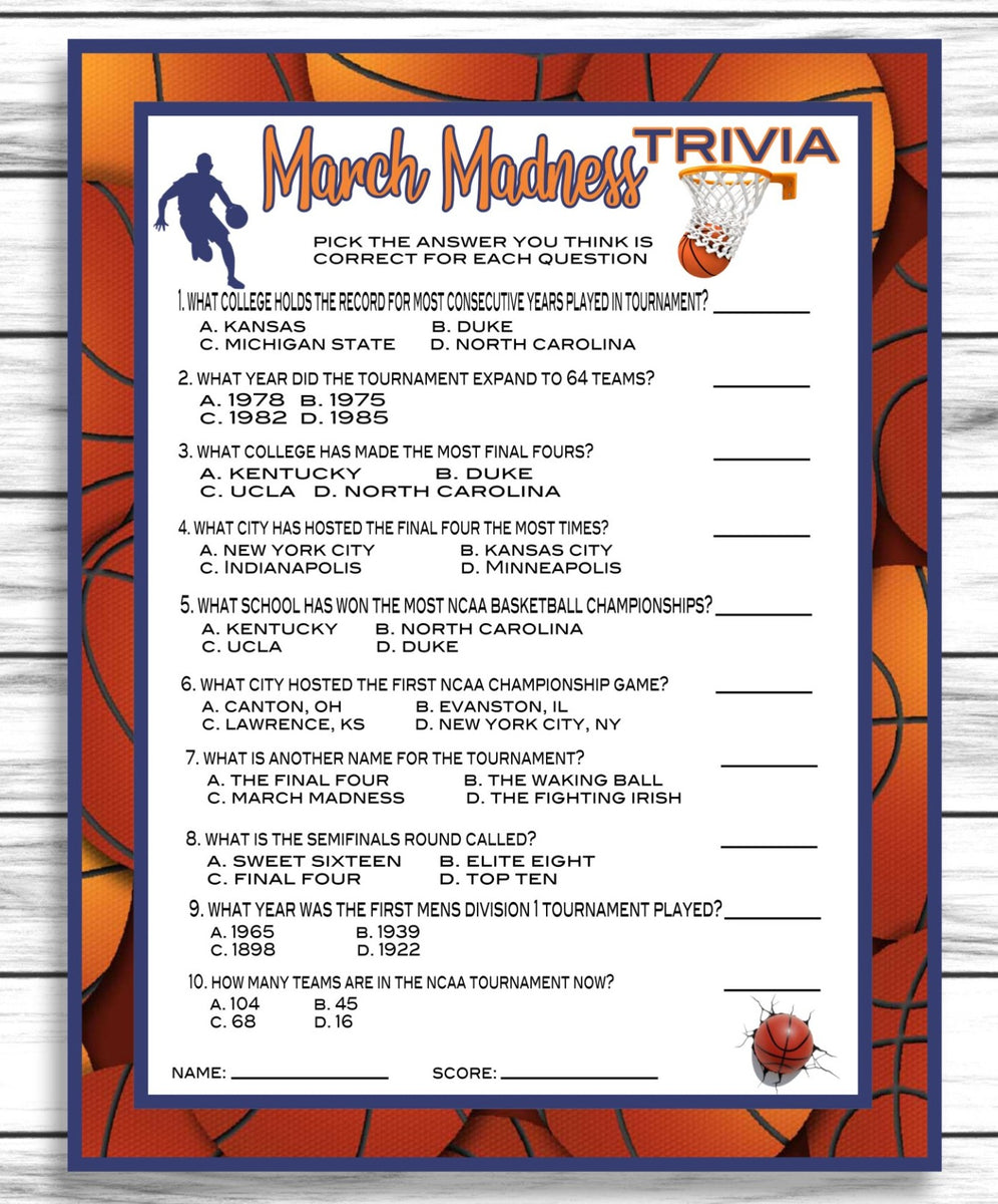 March Madness Party Trivia Game, Basketball Trivia, NCAA Trivia, Print – Enjoymyprintables march-madness-party-trivia-game-basketball-trivia-ncaa-trivia-print-enjoymyprintables