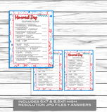 memorial day party trivia game instant download printable