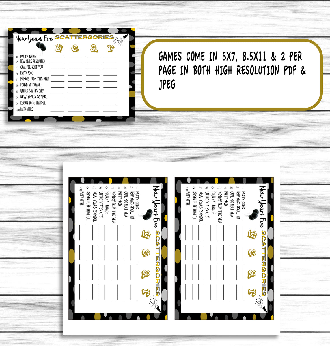 6 New Years Party Family Game Set, Printable or Virtual Kids Adults Ac ...