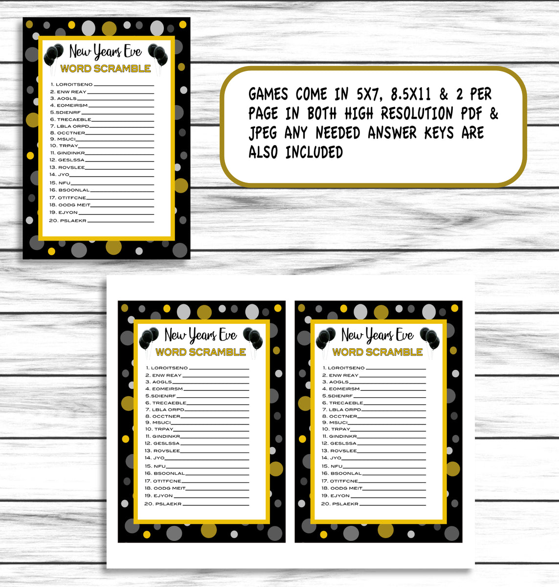 6 New Years Party Family Game Set, Printable or Virtual Kids Adults Ac ...