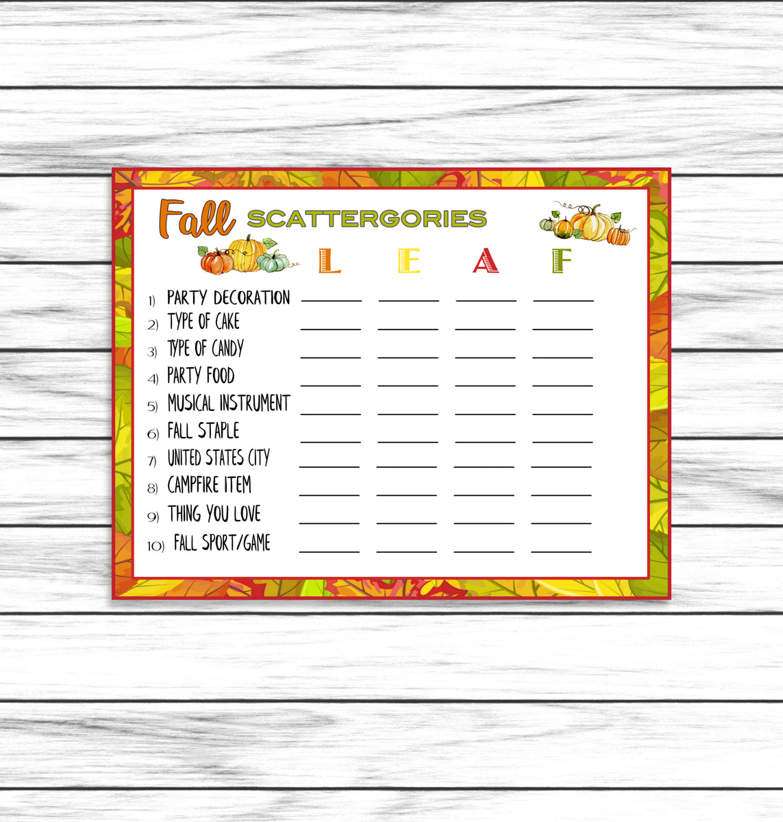 USA Labor Day Game Scattergories Printable