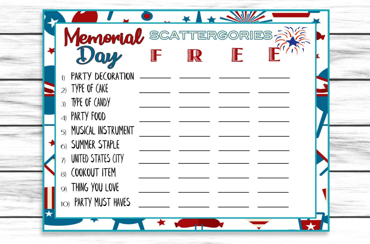 USA Labor Day Game Scattergories Printable