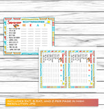 Summer Party Family Reunion Scattergories Game, Printable Kids Activity Sheet, Instant Download