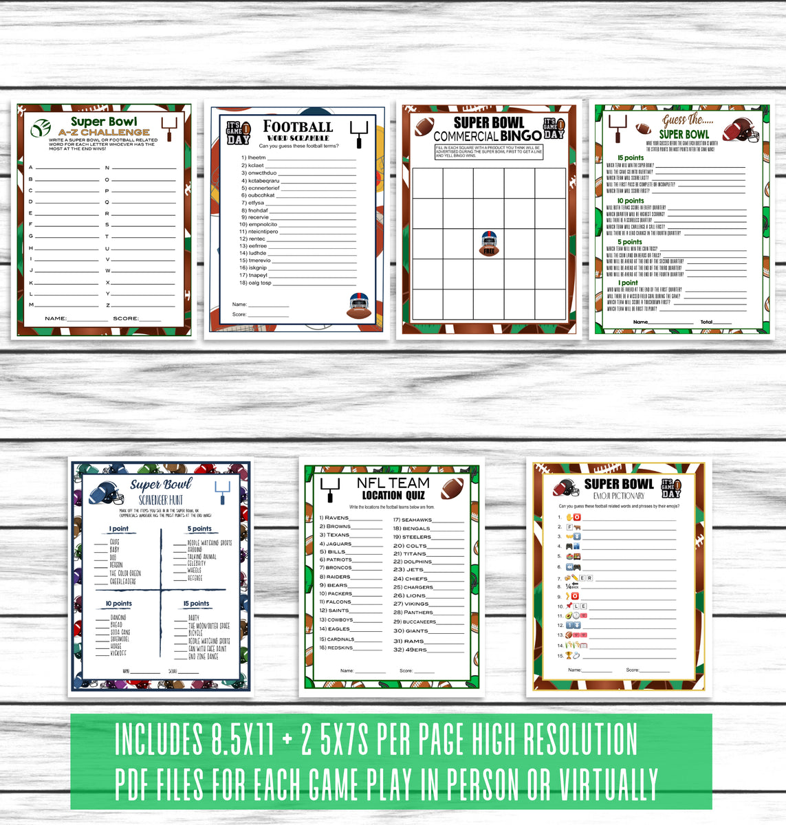 8 in 1 Football Game Bundle 2023 Super Bowl Printable Game 