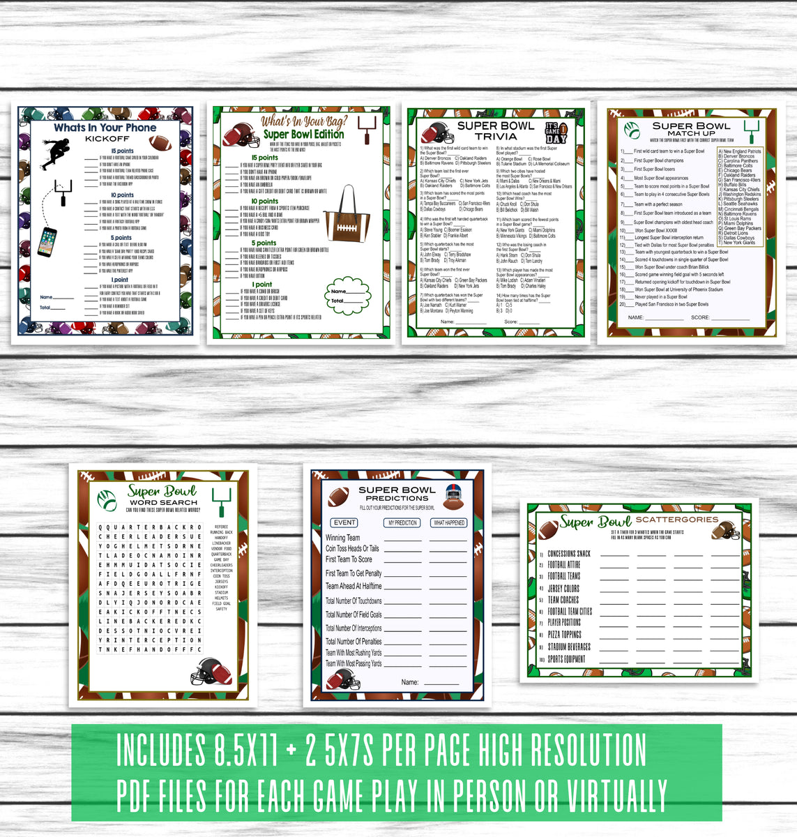 8 in 1 Football Game Bundle 2023 Super Bowl Printable Game 