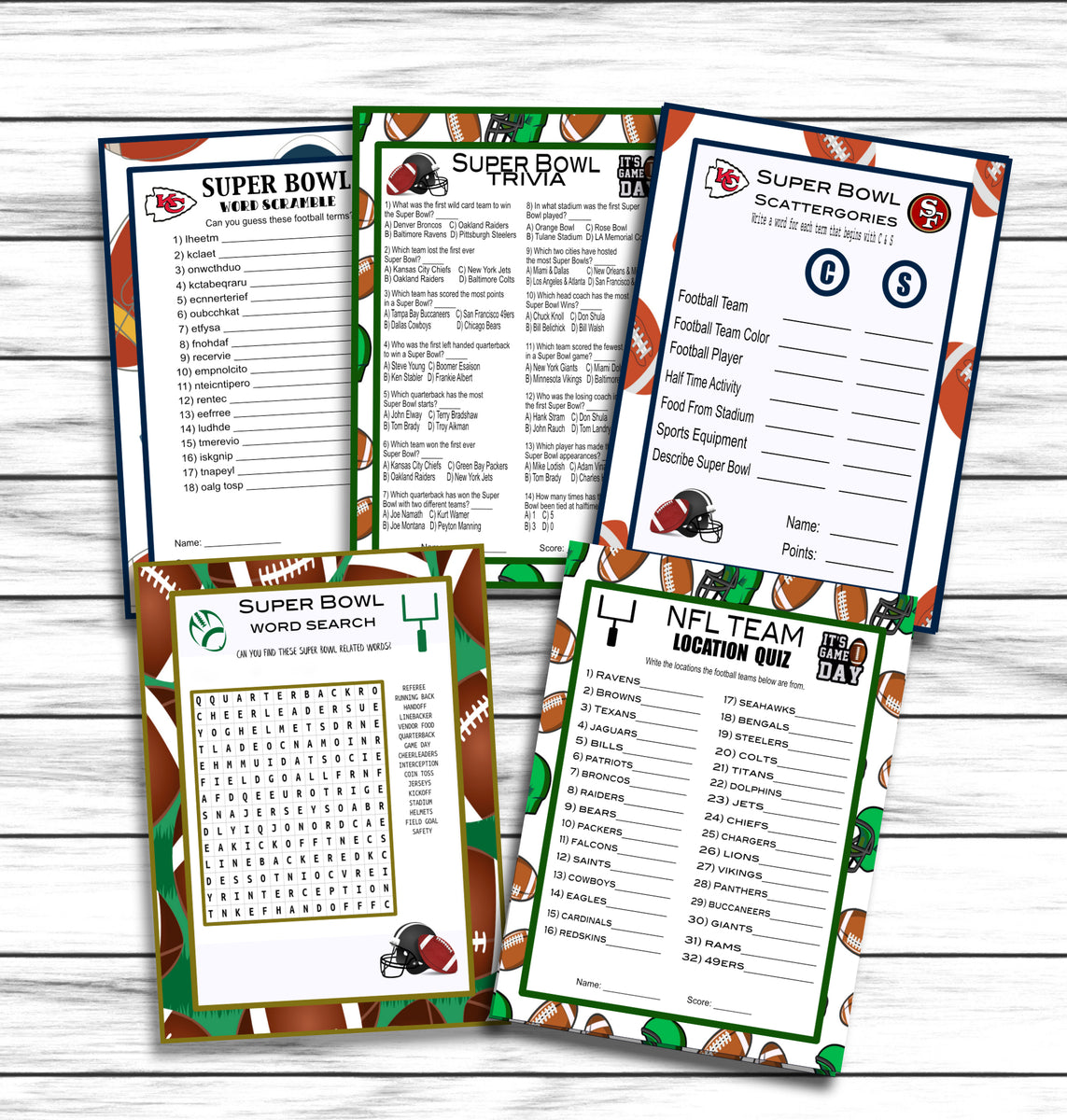 14 Super Bowl Party Family Game Set, Printable or Virtual Kids Adults –  Enjoymyprintables