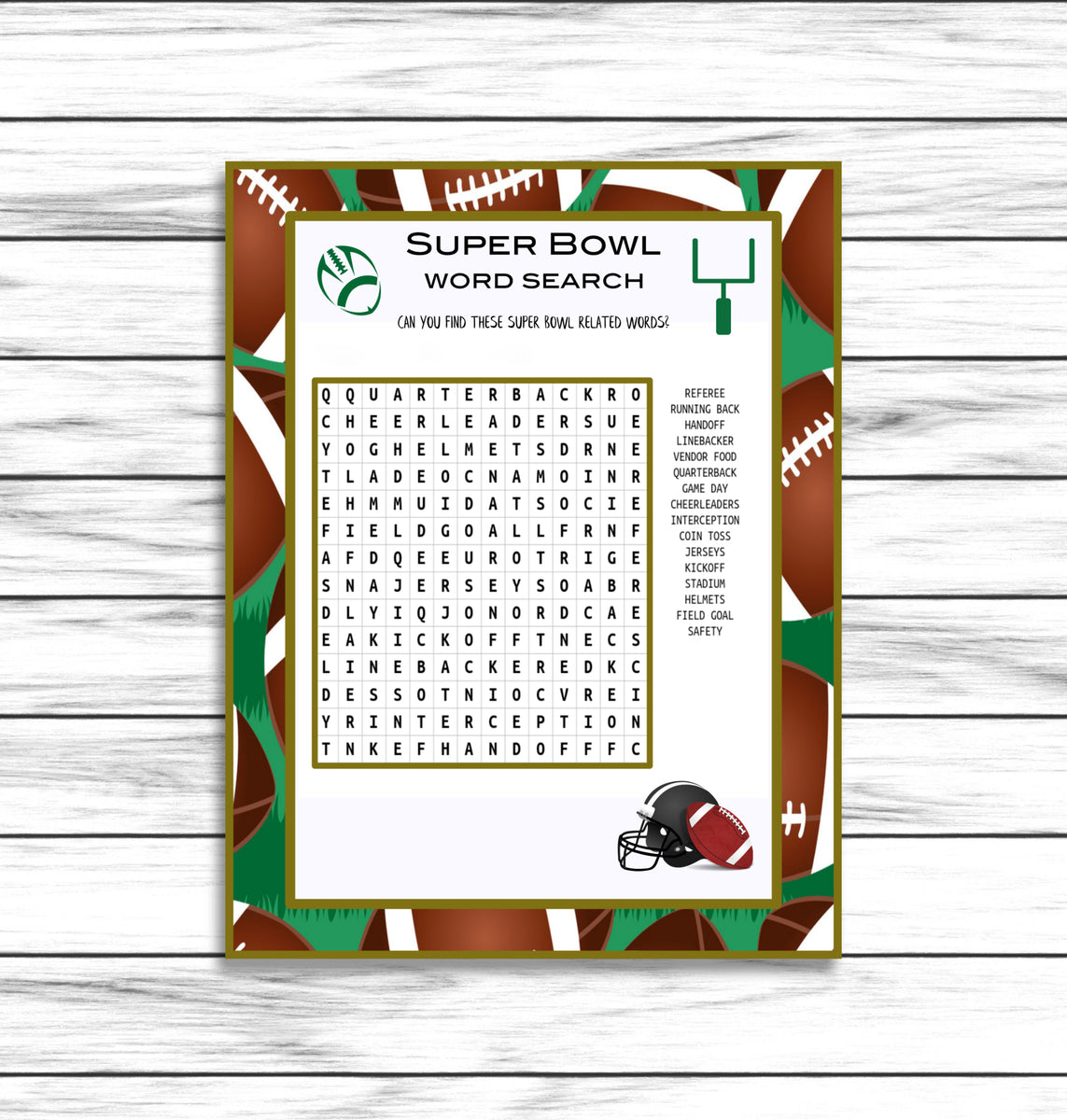 Printable Or Virtual Super Bowl Word Search Party Game, Kids Adults Fa