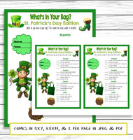 St Patricks Day Whats In Your Bag Purse Game, Saint Patricks Day Party Game, Printable Or Virtual Game, Instant Download