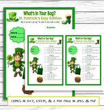 St Patricks Day Whats In Your Bag Purse Game, Saint Patricks Day Party Game, Printable Or Virtual Game, Instant Download