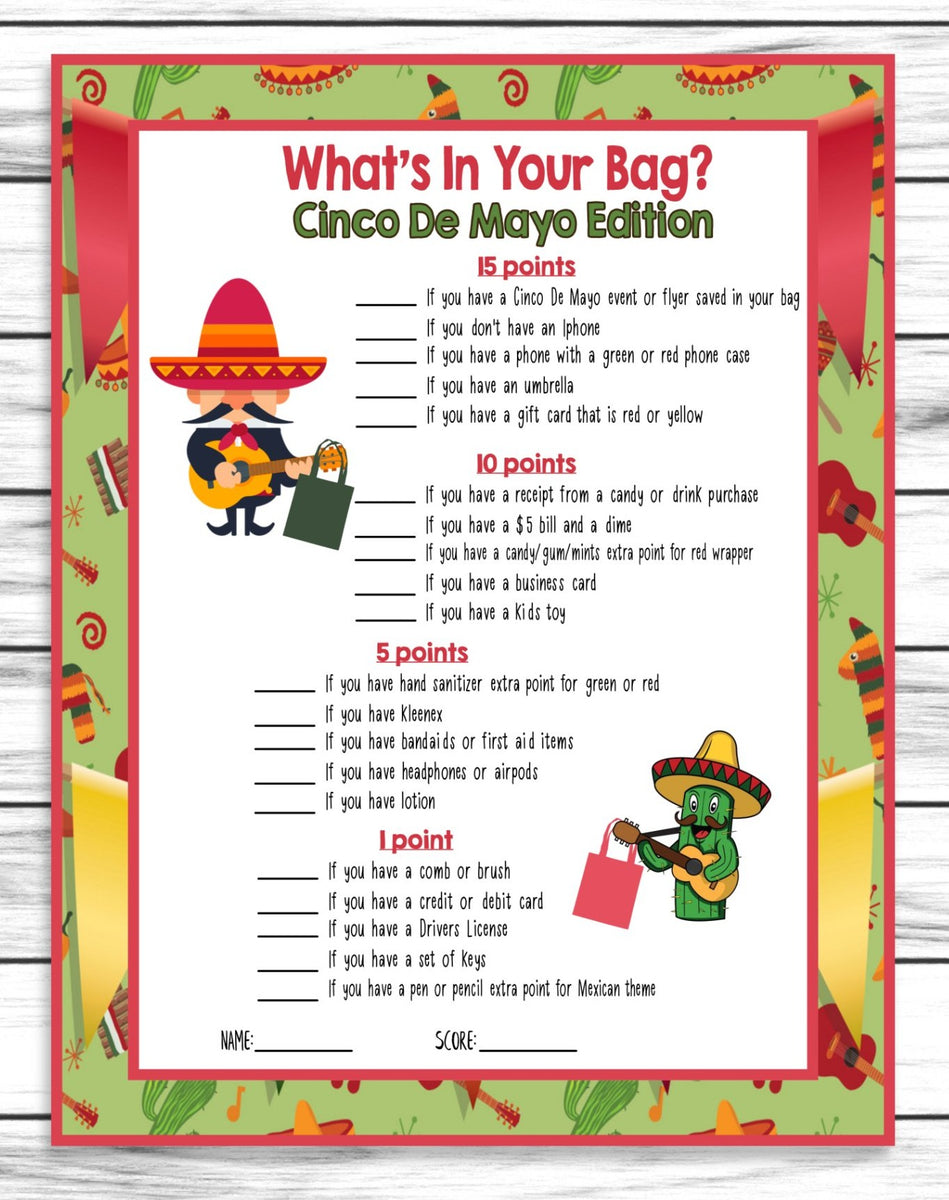 Cinco De Mayo Printable Game Spanish Drink If Adult 