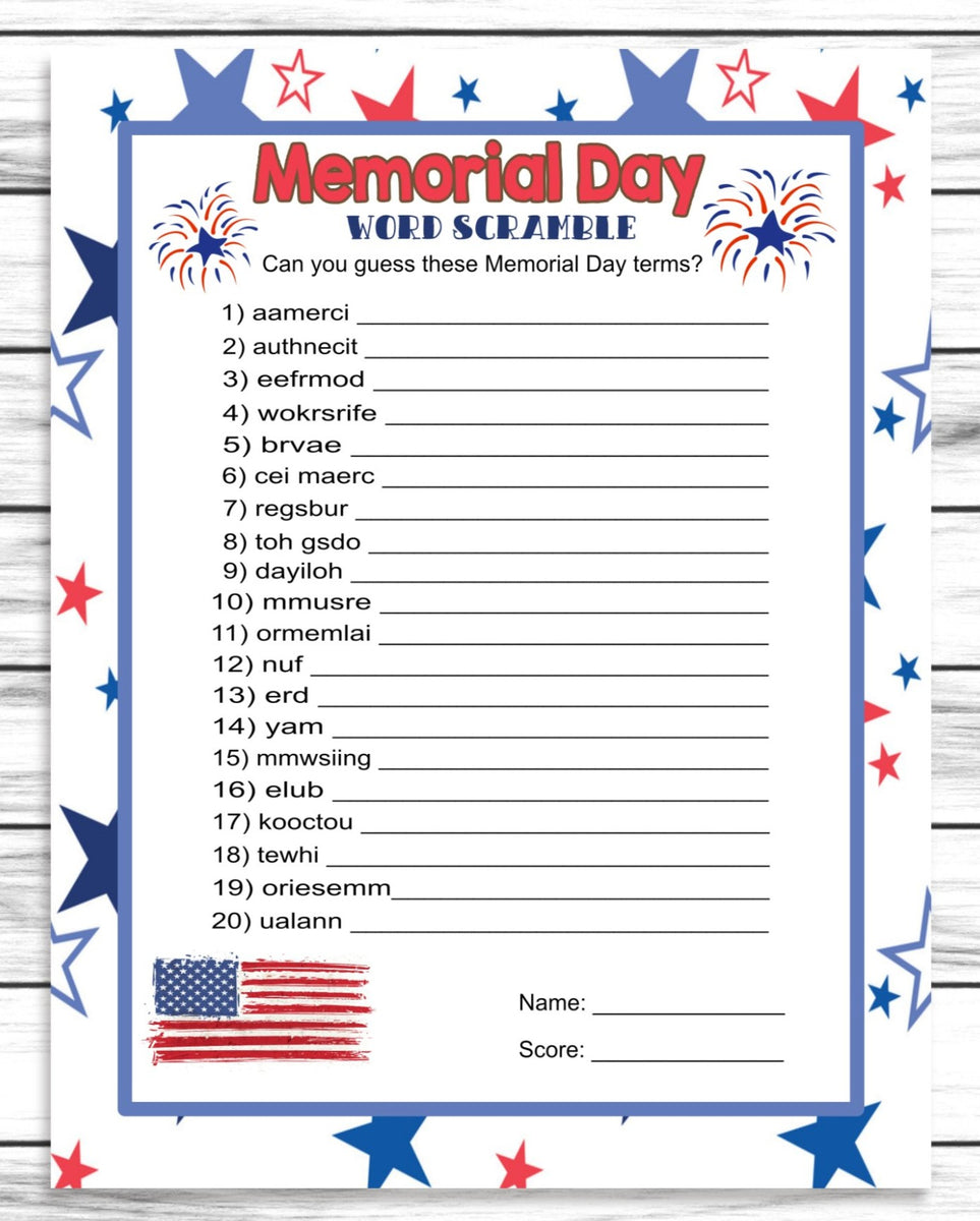Memorial Day Word Scramble Game, Printable Kids Activity Sheet, Instan – Enjoymyprintables memorial-day-word-scramble-game-printable-kids-activity-sheet-instan-enjoymyprintables