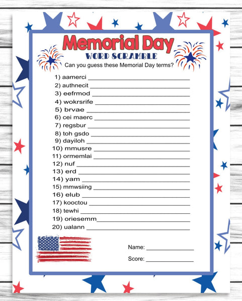 memorial day party word scramble game 