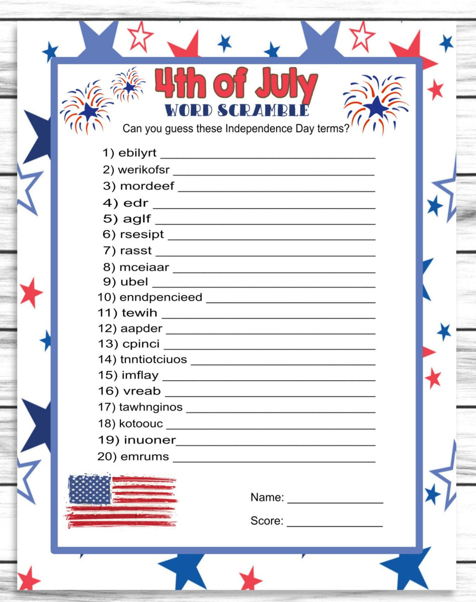 July 4th Party Word Scramble Game Printable Kids Activity Sheet Inst July 4th Party Word Scramble Game Printable Kids Activity Sheet Inst