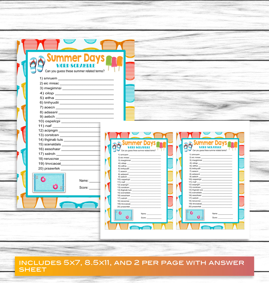 Summer Party Family Reunion Word Scramble Game, Printable Kids Activit 