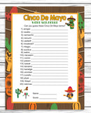 Cinco De Mayo Word Scramble Game for Kids Adults Teens Seniors Printable