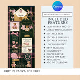 A promotional graphic for a Canva website template featuring a baby shower themed design. The left side shows the template preview with pink plaid, teddy bears, baby shoes, and decorative elements.