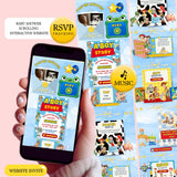 Editable Boy Story Baby Shower Toys Website Template Canva Interactive Digital Invitation Website RSVP Online Mobile Party Invite