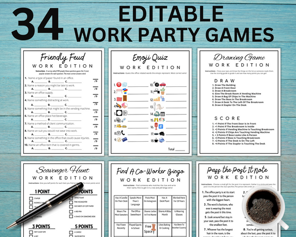 Editable Office Party Games | Work Party Games | Team Meeting | Work Happy Hour Idea | Staff Appreciation Activities | Printable Bundle