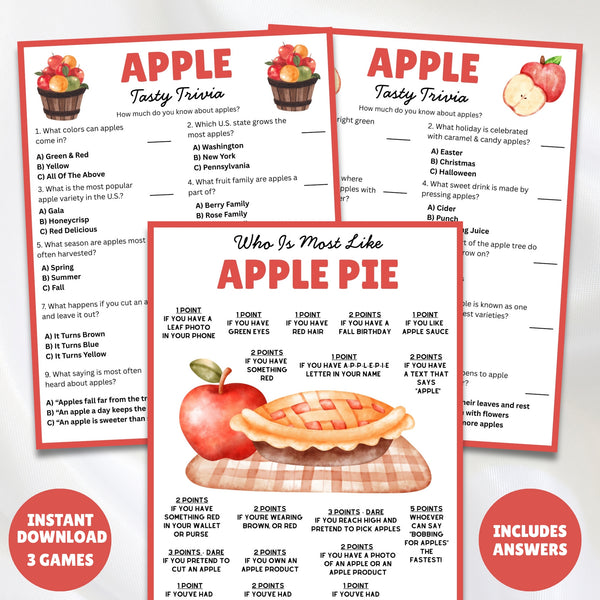 printable fall apple trivia and are you like apple pie game for kids and adults