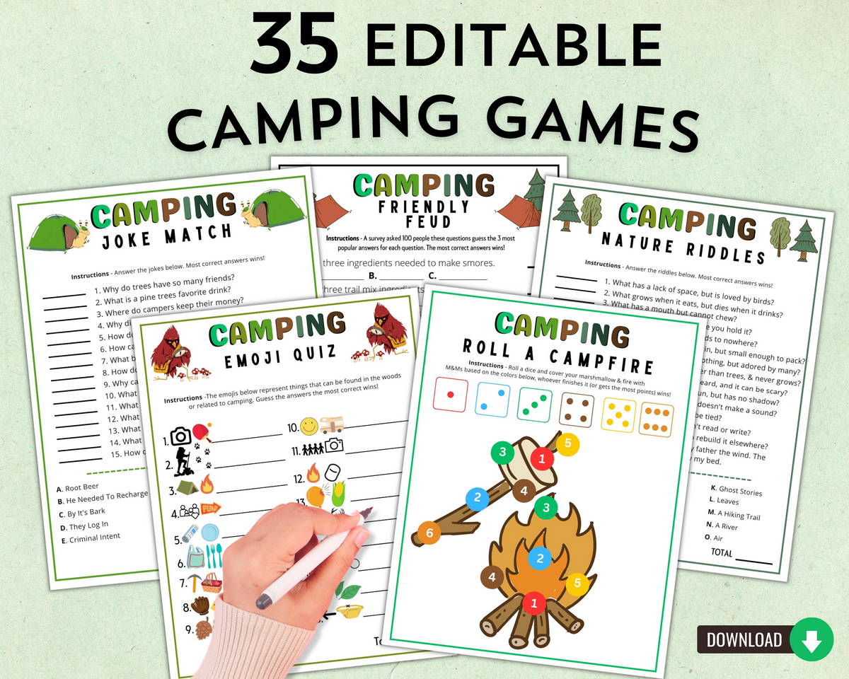 Printable Editable Camping Games Bundle For Kids & Adults | Family Cam ...