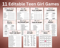 Teenage Girl Editable Birthday Games Template Bundle | Sweet 16 Pink Teen Bday Party Quizzes | Printable Birthday Activities Idea For Her