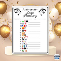 Emoji Pictionary Anniversary Party Game, 10th, 15th, 20th, 25th, 50th, Anniversary Party Games, Virtual Or Printable Emoji Game