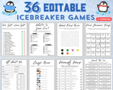 Printable Icebreaker Games | Social Group Activities Editable Template | Office Party Ideas | Happy Hour Questions | Ice Breaker Quizzes