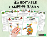 Printable Editable Camping Games Bundle For Kids & Adults | Family Campfire Party Ideas And Activities | Camp Quizzes Editable Template