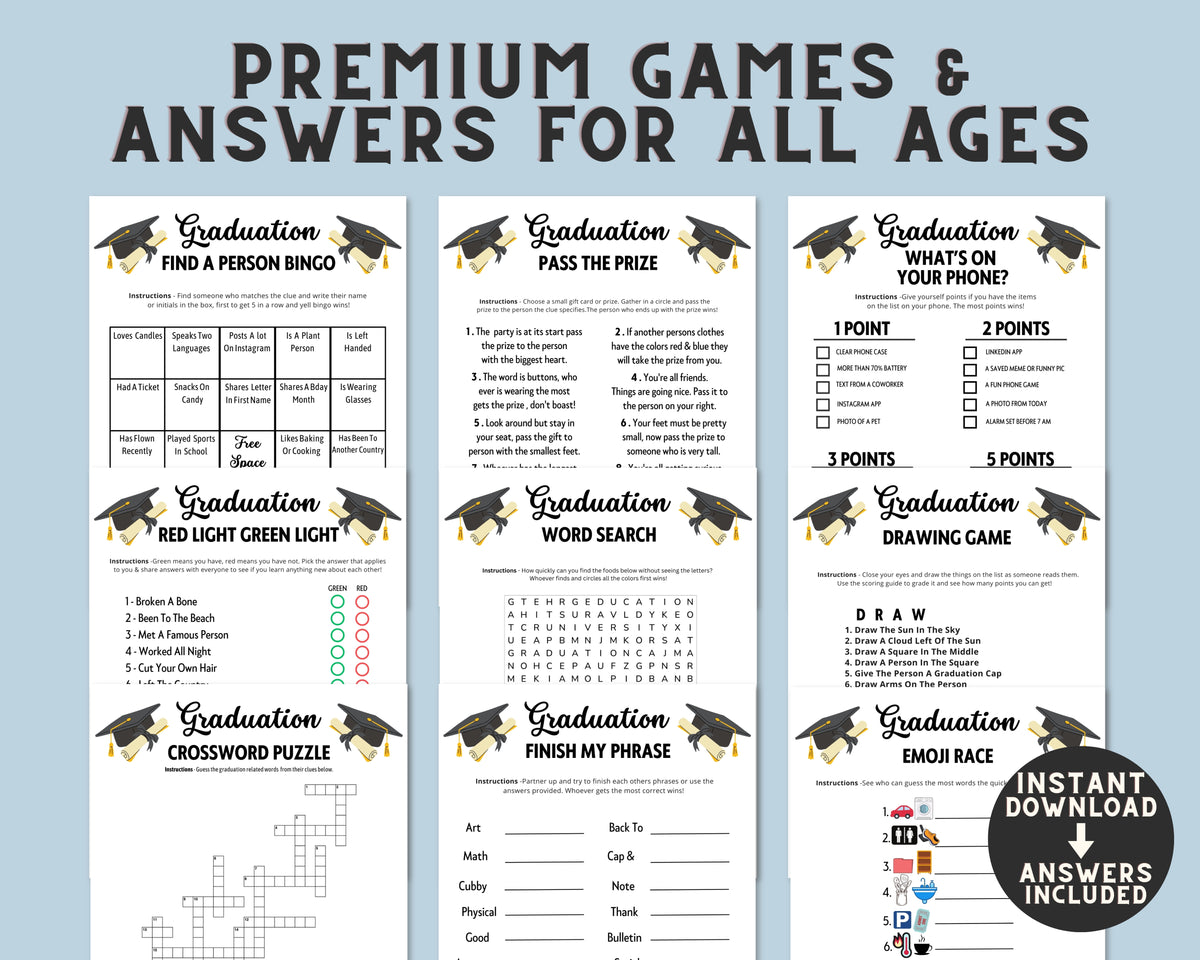 Graduation Party Editable Games Mega Bundle | Printable Adult Kids Gra ...