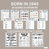 80th Birthday Party Printable 1945 Games, Activities, Decorations, Turning 80 Ideas, Instant Download