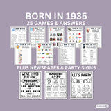 90th Birthday Printable Games Bundle | Born in 1935 Party Idea | 90th Bday Party Activities Man Woman 1934 Newspaper Poster Trivia Quiz