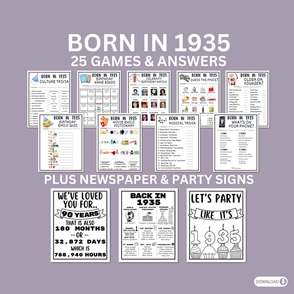 90th Birthday Printable Games Bundle | Born in 1935 Party Idea | 90th – Enjoymyprintables 90th-birthday-printable-games-bundle-born-in-1935-party-idea-90th-enjoymyprintables
