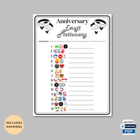 Emoji Pictionary Anniversary Party Game, 10th, 15th, 20th, 25th, 50th, Anniversary Party Games, Virtual Or Printable Emoji Game