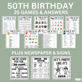 50th Birthday Printable Games Bundle | Born in 1974 Party Idea | 50th Bday Party Activities Man Woman 1974 Newspaper Poster Trivia Quiz