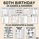 60th Birthday Printable Games Bundle | Born in 1964 Party Idea | 60th Bday Party Activities Man Woman 1964 Newspaper Poster Trivia Quiz