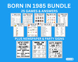 40th Birthday Printable Games Bundle | Born in 1985 Party Idea | 40th Bday Party Activities Man Woman 1984 Newspaper Poster Trivia Quiz