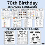 70th Birthday Printable Games Bundle | Born in 1955 Party Idea | 70th Bday Party Activities Man Woman 1954 Newspaper Poster Trivia Quiz