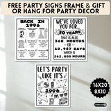 Printable 1996 party signs and newspaper facts poster for 30 year olds great for gifts or decorations