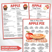 printable fall apple trivia and are you like apple pie game for kids and adults