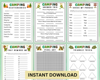 Printable Editable Camping Games Bundle For Kids & Adults | Family Campfire Party Ideas And Activities | Camp Quizzes Editable Template