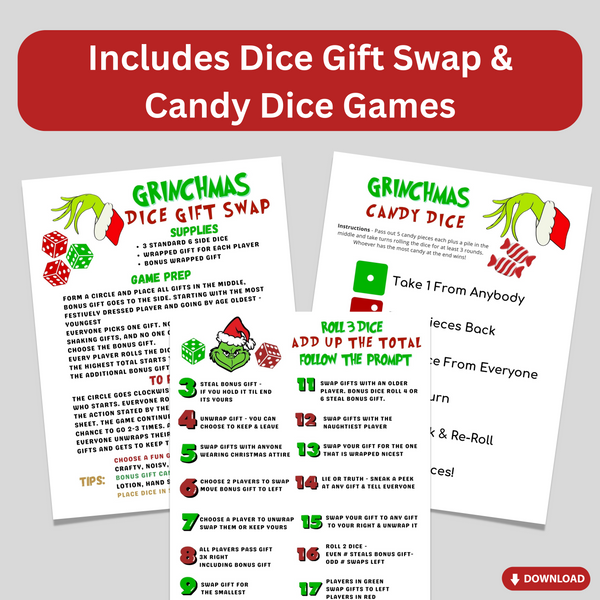 Grinchmas Game Bundle | Printable Christmas Party Grinch Games | Adult
