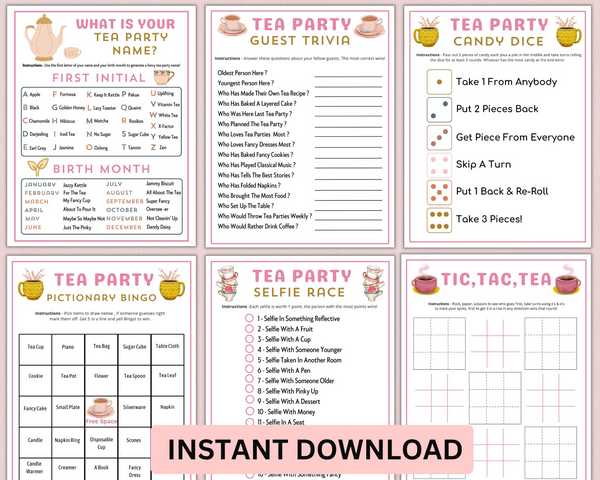 Printable Tea Party Games Adults Kids Toddler | Editable High Tea Quiz ...