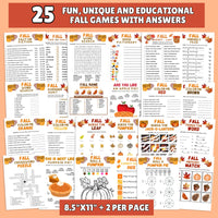 Collection of 25 fun, unique, and educational fall games with answers on a sheet.