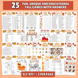 Collection of 25 fun, unique, and educational fall games with answers on a sheet.