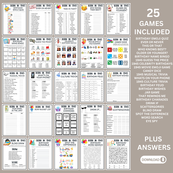 80th Birthday Party Printable 1945 Games, Activities, Decorations, Tur – Enjoymyprintables 80th-birthday-party-printable-1945-games-activities-decorations-tur-enjoymyprintables