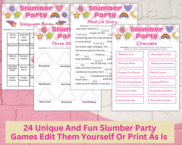 Printable Slumber Party Games Sleepover Activity Bundle Editable Tem