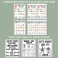 50th Birthday Printable Games Bundle | Born in 1974 Party Idea | 50th Bday Party Activities Man Woman 1974 Newspaper Poster Trivia Quiz