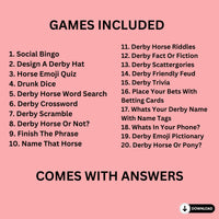 Printable Kentucky Derby Party Games With Answers | 20 Mega Derby Bundle Office Or Classroom Games For Kids Adults Seniors